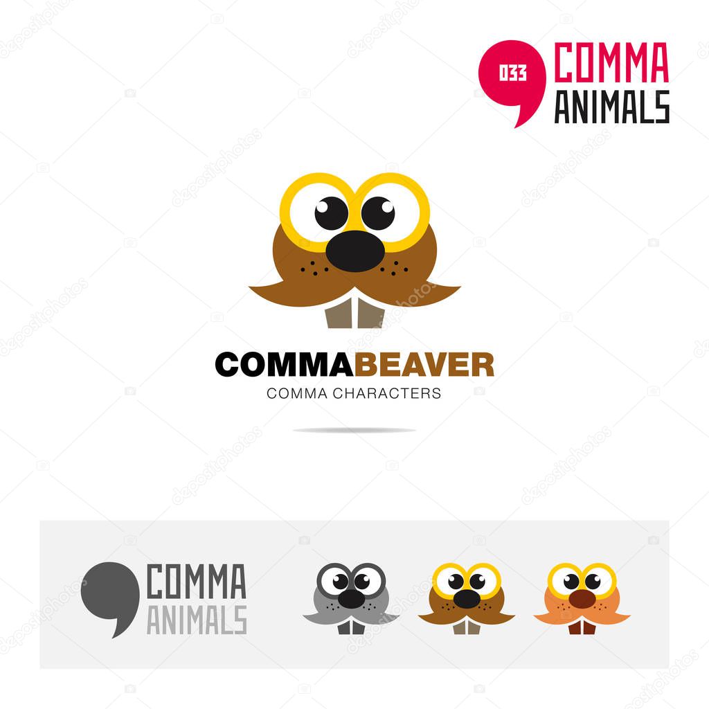 Beaver animal concept icon set and modern brand identity logo template and app symbol based on comma sign