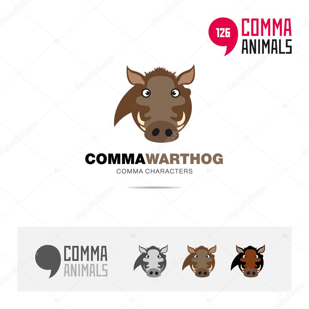 Warthog animal concept icon set and modern brand identity logo template and app symbol based on comma sign