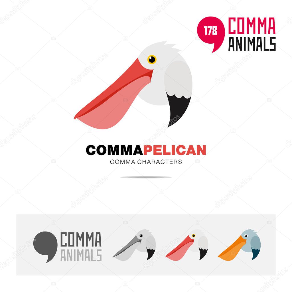 Pelican bird concept icon set and modern brand identity logo template and app symbol based on comma sign