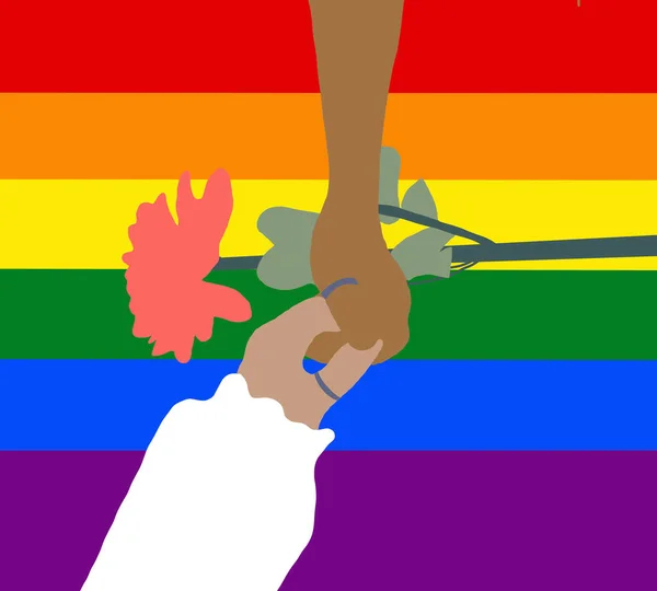 Zelfde Geslacht Huwelijk Zwart Blank Lesbisch Paar Hand Hand Lgbt — Stockfoto