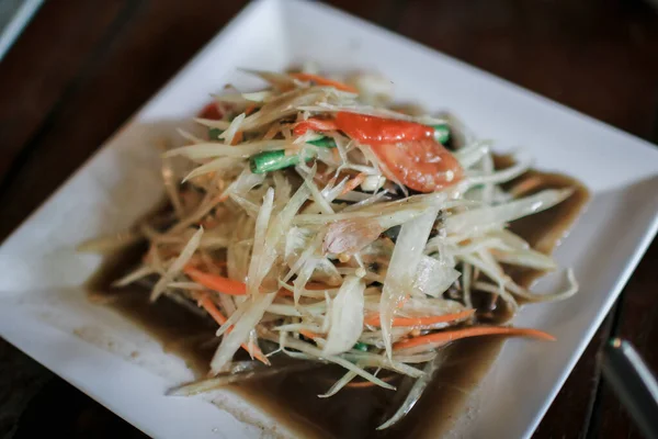Green Papaya Salad Thai Cuisine Spicy Delicious Som Tum Thai — Stock Photo, Image