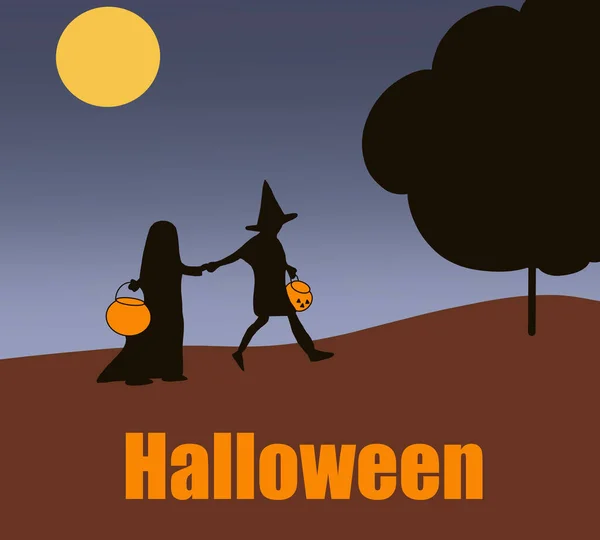 Crianças Vestidas Com Abóbora Vestido Fantasia Halloween Para Truque Tratando — Fotografia de Stock