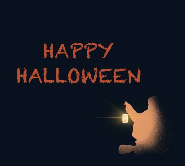 Boldog Halloween Üdvözlőkártya Koncepció Levél Halloween Kezében Lámpa Sötét Éjszakában — Stock Fotó