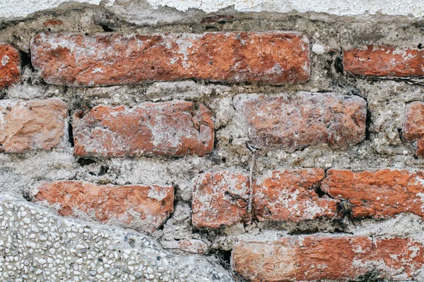 Tomma Gamla Crack Brick Wall Texture Bygga Fasad Med Skadat — Stockfoto