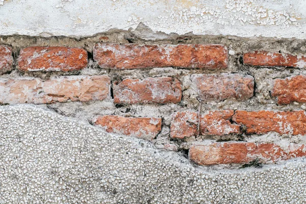 Tomma Gamla Crack Brick Wall Texture Bygga Fasad Med Skadat — Stockfoto