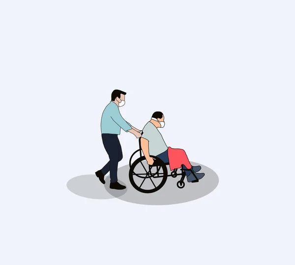 Medical Insurance Man Pushing His Disabled Patient Park His Wheelchair — Stock Photo, Image