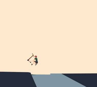 Adam rampa kaykay parkında scooter numarası yapıyor. Extreme sporları, gençlik, şehir kültürü, serbest stil.