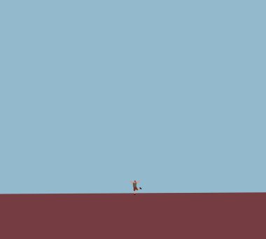 Elleri havada, dışarıda özgürlüğün ve başarının tadını çıkaran mutlu bir adam. Şehir yaşam tarzı. En az renkli sanat tasarımı.