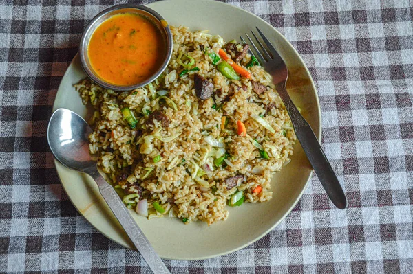 Khukara Pulao Nebo Tradiční Nepálská Smažená Rýže — Stock fotografie