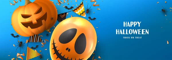 Szczęśliwego Szablonu Banera Halloween Wakacyjny Baner Promocyjny Upiornym Balonem Czarnymi — Wektor stockowy