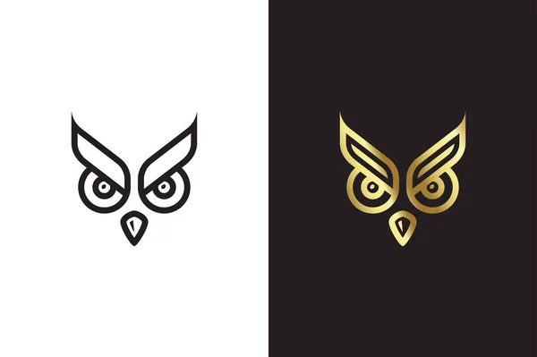 Plantilla Símbolo Ojos Búho Logotipos Búho Negro Dorado Aislados Sobre — Vector de stock