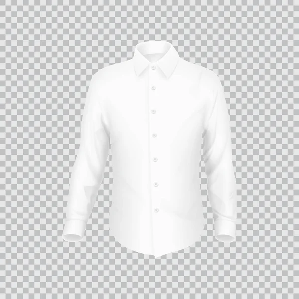 现实的白衬衫模板 3D真实感矢量图解 白色衬衫的正面视图 独立在格子背景上 — 图库矢量图片