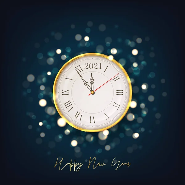 2021 Bonne Année Carte Vacances Illustration Vectorielle Avec Horloge Murale — Image vectorielle
