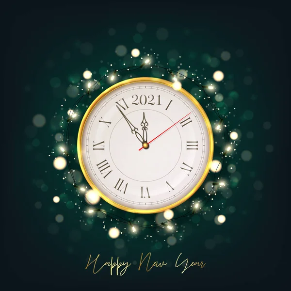 2021 Bonne Année Carte Vacances Illustration Vectorielle Avec Horloge Murale — Image vectorielle