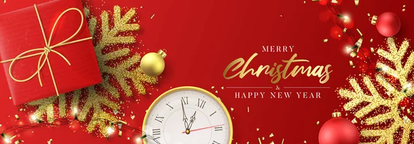 Buon Natale Felice Anno Nuovo Banner Fondo Vacanza Con Scatola — Vettoriale Stock