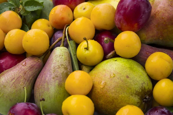 Fruit Gezond Rood Peer Verse Cherry Plum Voedsel Pruimen Zoete — Stockfoto