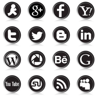 Medya, simgeler, set, sosyal, simge, siyah, öğeleri, facebook, iletişim, instagram.