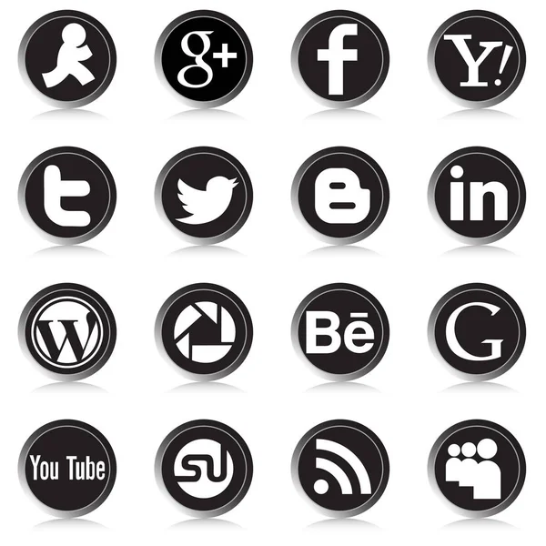 Medien Symbole Satz Soziale Symbol Schwarz Elemente Facebook Kommunikation Instagram — Stockvektor