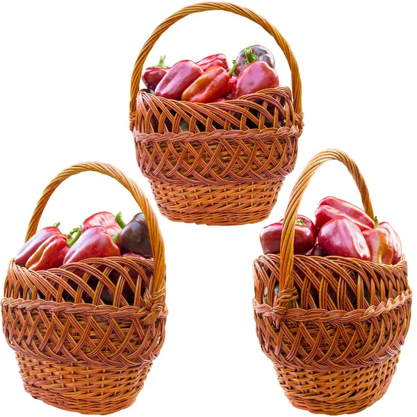 Basket Food Fresh Green Healthy Ingredient Natural Paprika Pepper Red — Stock Photo, Image