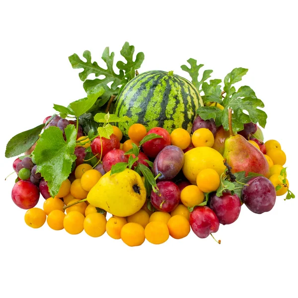 Gyümölcsök Egészséges Piros Körte Friss Cseresznye Szilva Élelmiszer Szilva Édes — Stock Fotó