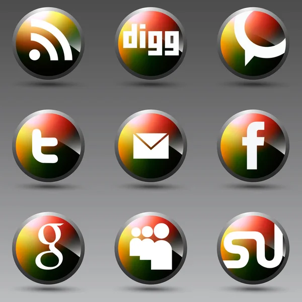 Medios Comunicación Icono Vector Conjunto Plano Blanco Signo Símbolo Social — Vector de stock