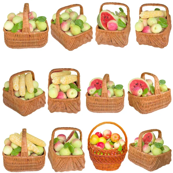 Basket Fruit Food Red White Green Freshness Organic Ripe Bushel — Stock Photo, Image