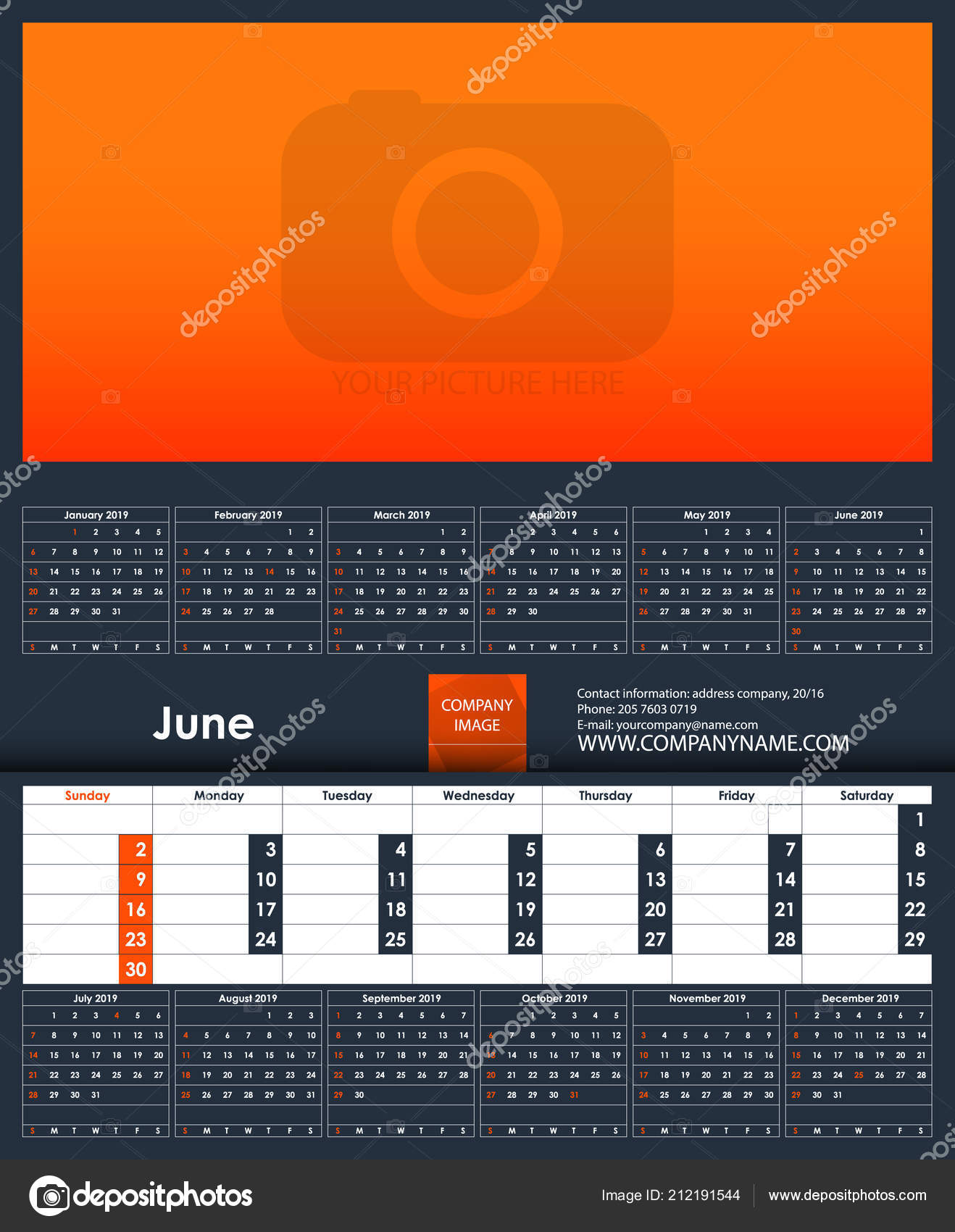 Modello Calendario Del 2019 Giugno Posto Tua Foto Modello