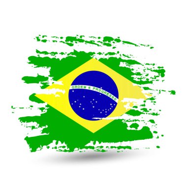 Brezilya Ulusal bayrak ile grunge fırça darbesi. Stil suluboya çizimi. Beyaz arka plan üzerinde izole vektör.