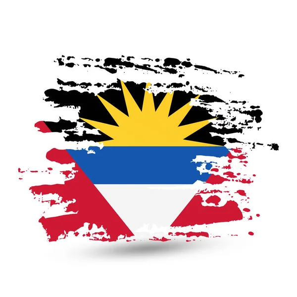 Pincelada Grunge Con Bandera Nacional Antigua Barbuda Pincelar Fondo Del — Vector de stock
