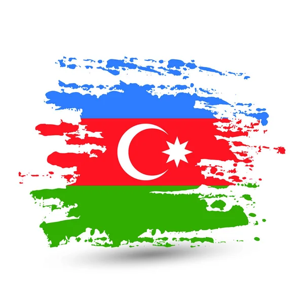 Azerbaycan Ulusal Bayrak Ile Grunge Fırça Darbesi Grunge Fırça Konturu — Stok Vektör