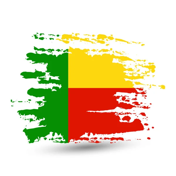 Grunge Pinselstrich Mit Benin Nationalflagge Pinselstrich Hintergrund Mit Grunge Stil — Stockvektor