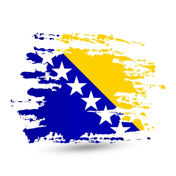 Grunge Brush Stroke Bosnia Herzegovina National Flag Style Watercolor Drawing — Stock Vector