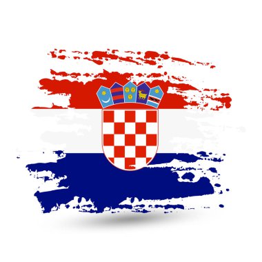 Grunge Fırça darbesi ile Hırvatistan Ulusal bayrak. Stil suluboya çizimi. Beyaz arka plan üzerinde izole vektör.