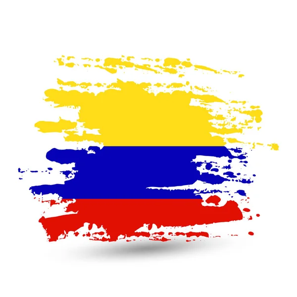 Grunge Penseelstreek Met Nationale Vlag Van Colombia Stijl Aquarel Tekening — Stockvector