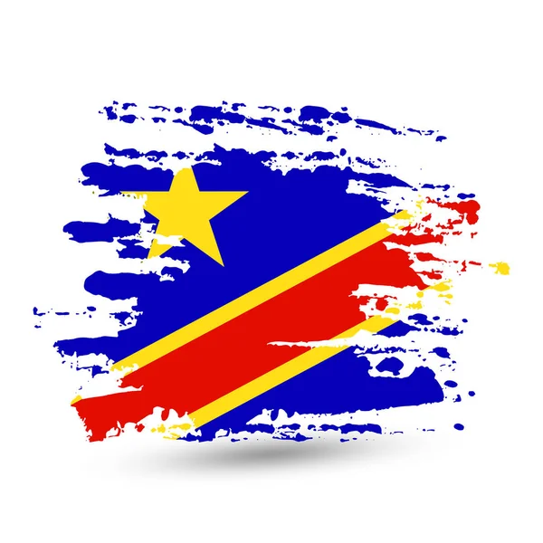 Grunge Penseldrag Med Demokratiska Republiken Kongo Flagga Stil Akvarell Ritning — Stock vektor