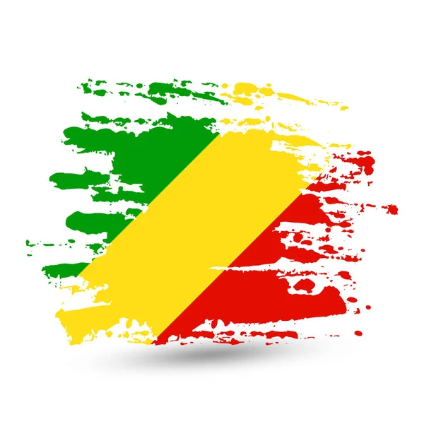 Pincelada Grunge Con Bandera Nacional República Del Congo Estilo Acuarela — Vector de stock