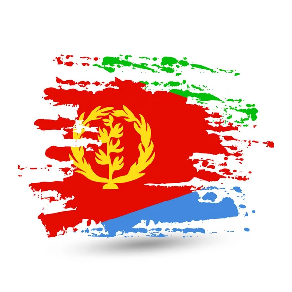 Grunge Ecsetvonás Eritrea Zászlaja Stílus Akvarell Rajz Vektor Elszigetelt Fehér — Stock Vector