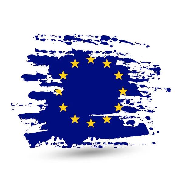 欧洲联盟国旗的垃圾刷中风 风格水彩画 白色背景上的矢量隔离 — 图库矢量图片