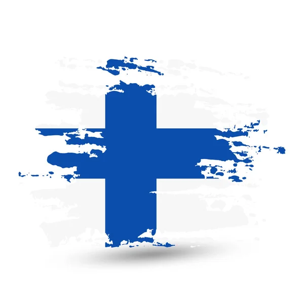 Grunge Ecsetvonás Finnország Nemzeti Zászló Stílus Akvarell Rajz Vektor Elszigetelt — Stock Vector