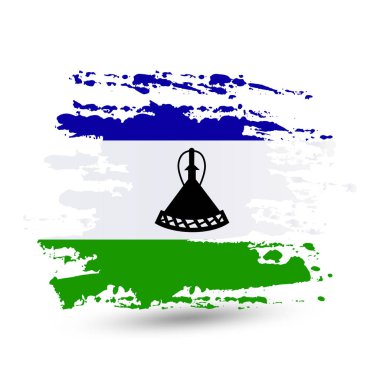 Lesoto bayrağı ile grunge fırça darbesi. Stil suluboya çizimi. Beyaz arka plan üzerinde izole vektör.