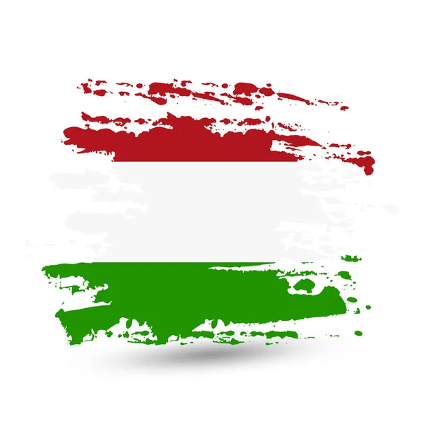 ハンガリーの国旗とグランジ ブラシ ストローク スタイル水彩図面 白い背景に分離されたベクトル — ストックベクタ