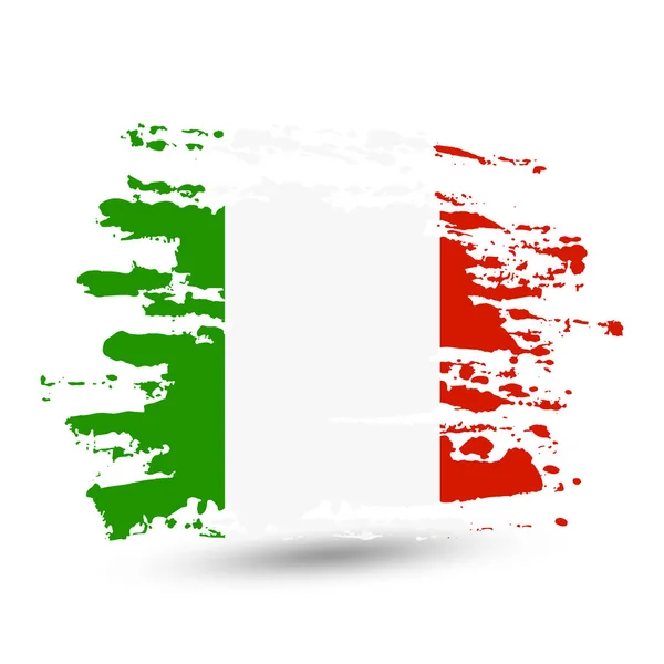 Grunge Penseelstreek Met Nationale Vlag Van Italië Stijl Aquarel Tekening — Stockvector