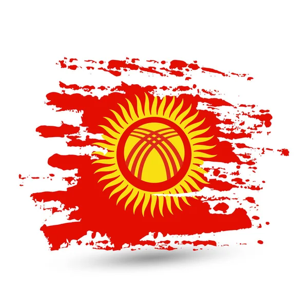 Grunge Ecsetvonás Kirgizisztán Nemzeti Zászló Stílus Akvarell Rajz Vektor Elszigetelt — Stock Vector