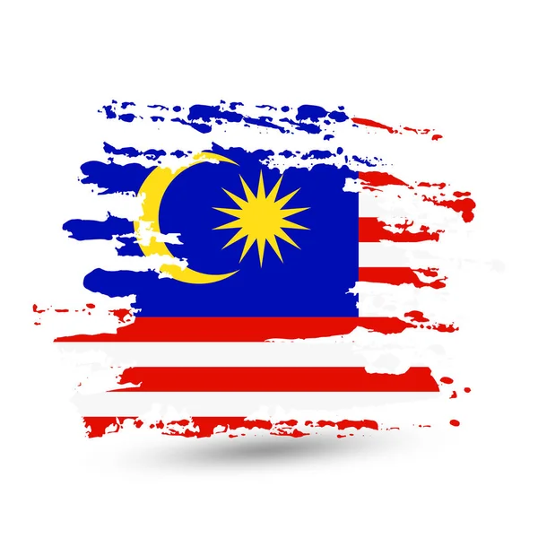 Grunge Sikat Stroke Dengan Bendera Nasional Malaysia Gaya Gambar Cat - Stok Vektor