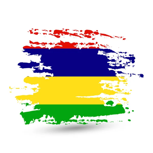 Pennellata Grunge Con Bandiera Nazionale Mauritius Disegno Acquerello Stile Vettore — Vettoriale Stock
