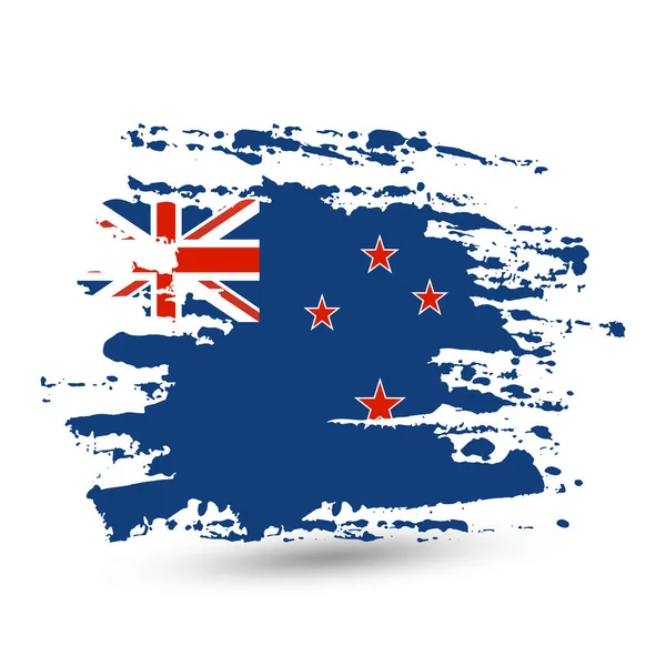 ニュージーランドの国旗とグランジ ブラシ ストローク スタイル水彩図面 白い背景に分離されたベクトル — ストックベクタ