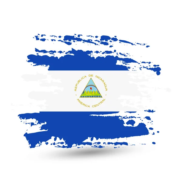 Pincelada Grunge Con Bandera Nacional Nicaragua Estilo Acuarela Dibujo Vector — Vector de stock