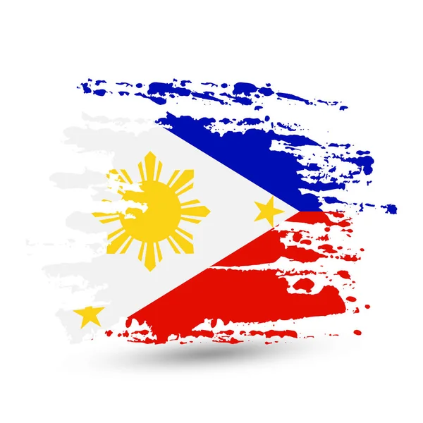 Grunge Penseelstreek Met Nationale Vlag Van Filipijnen Stijl Aquarel Tekening — Stockvector