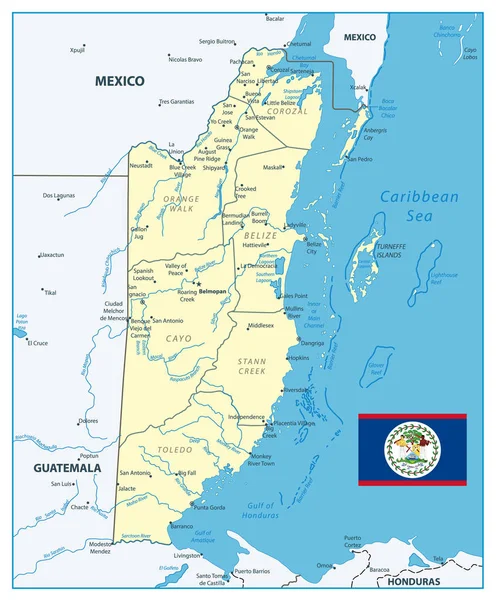 Belice Mapa Detallado Mapa Detallado Belice Con Capital Belmopan Fronteras — Vector de stock