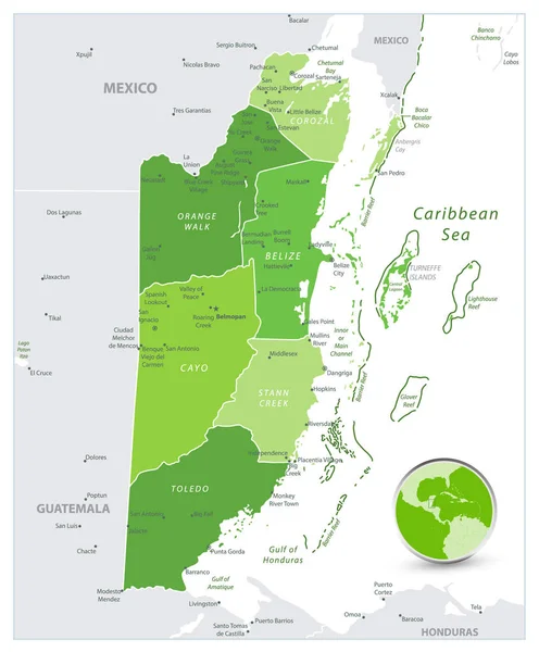 Belize Map Spot Grüne Farben Fleck Grüne Farben Landkarte Von — Stockvektor